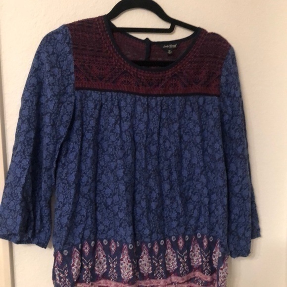 Lucky Brand Top Medium Navy Bohemian Top